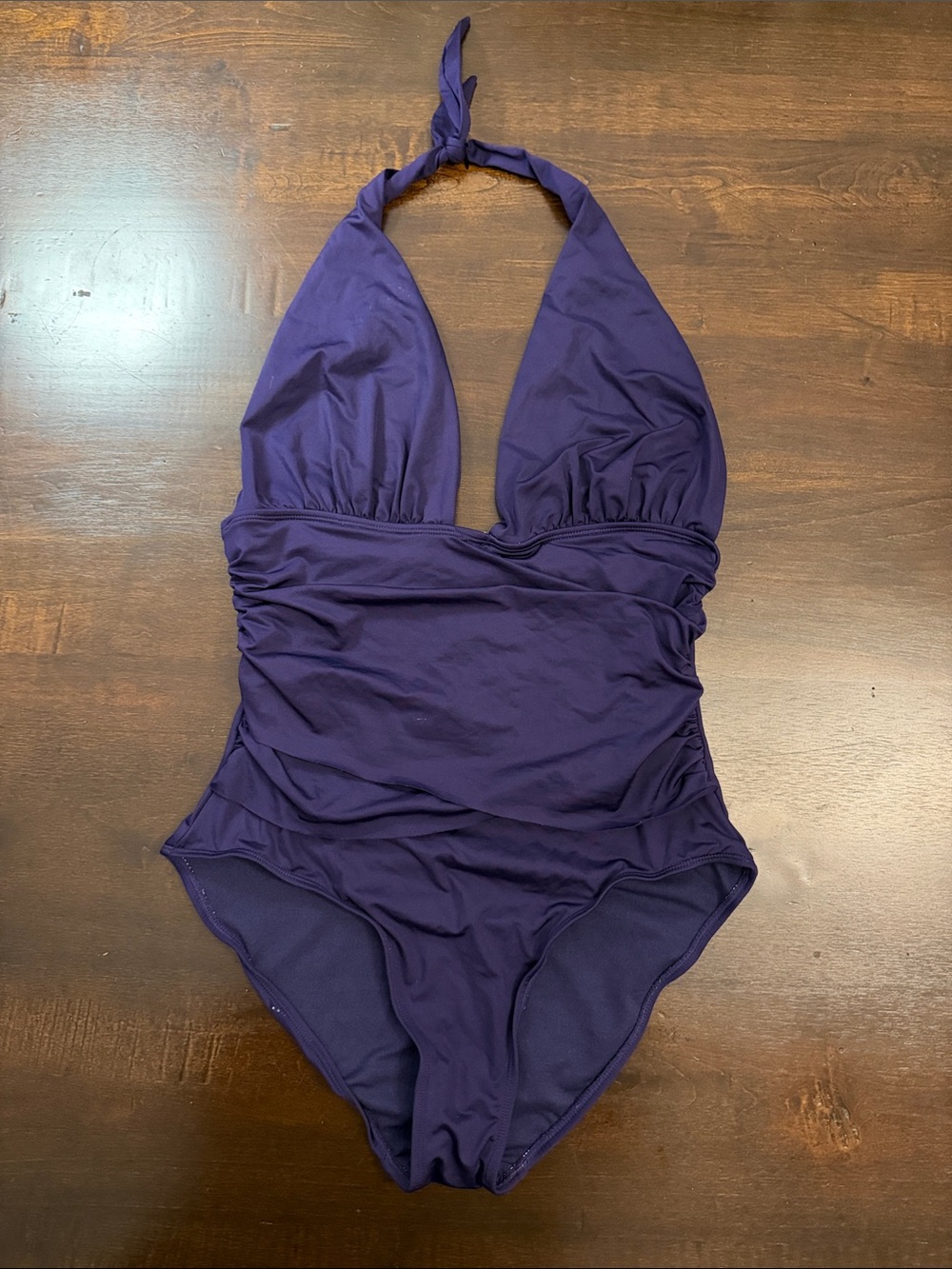 Plunge Halter One-Piece Swimsuit in Deep Purple